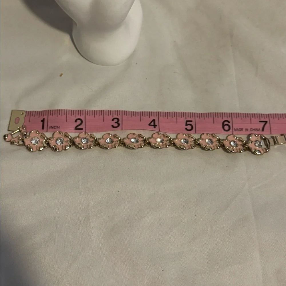 Napier pink flower rhinestone bracelet